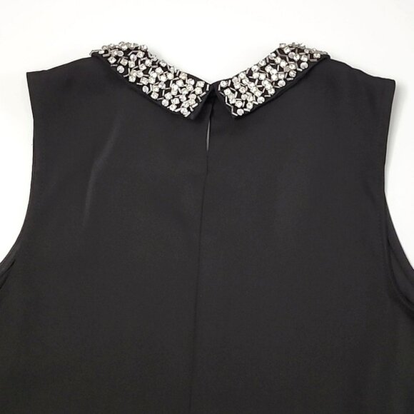 Wallis Women's Black Sleeveless Tunic Top Beaded Collar Applique Slits Size 10 - Picture 5 of 12